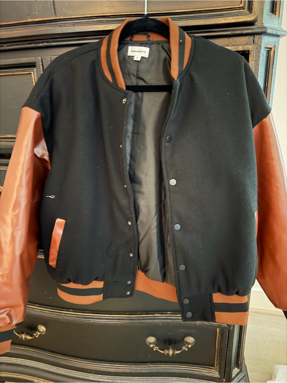 superdown Black and Brown Varsity Bomber Jacket